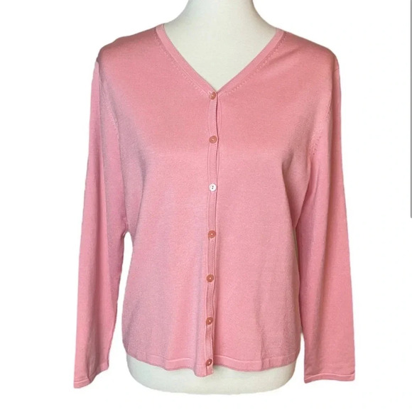 Pendleton Vintage Salmon Pink Silk Blend Knit Cardigan - Size Medium - Picture 1 of 10